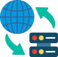 A server with a globe and two arrows pointing to it vector