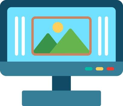 A computer monitor with a picture of a mountain on it vector