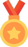 A gold medal with a red ribbon on it vector