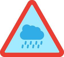 A red and blue triangle sign with a cloud and rain vector