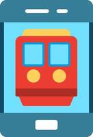 A red and blue train icon on a smartphone vector