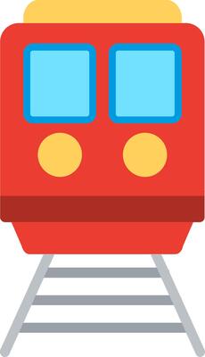 A red train with two windows on the side
