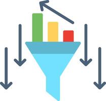 A funnel with arrows and a bar graph vector