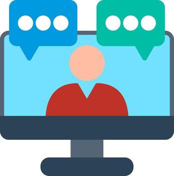 A person is talking to another person on a computer vector