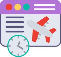 A plane and a clock are shown on a computer screen vector