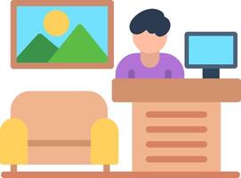 A person sitting at a desk with a computer vector