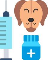 A dog and an injection are next to a bottle and a syringe vector