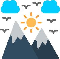 A mountain with clouds and birds flying above it vector