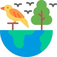 A bird is perched on top of a globe with trees and birds flying around it vector