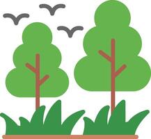 Two trees with birds flying over them vector