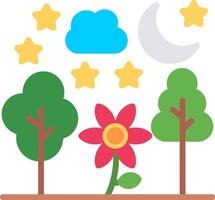 A cartoon flower and trees with stars and clouds vector