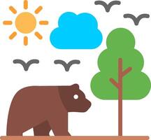 A bear and a tree with birds in the sky vector