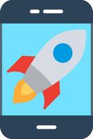 A rocket is flying through the air on a phone vector