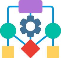 A flat icon of a computer with gears and a circle vector
