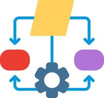 A diagram of a process with a gear and a red and blue box vector