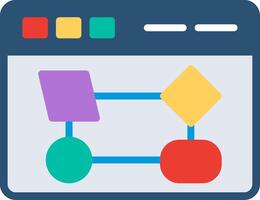 A flat icon of a computer screen with a diagram of a network vector