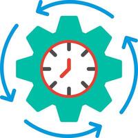 A clock is surrounded by arrows and gears vector