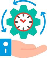 A hand holding a clock with gears around it vector