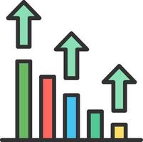 An icon of a bar chart with arrows going up vector