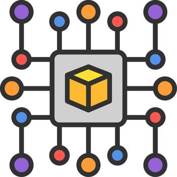 A cube with many different colored cubes around it vector