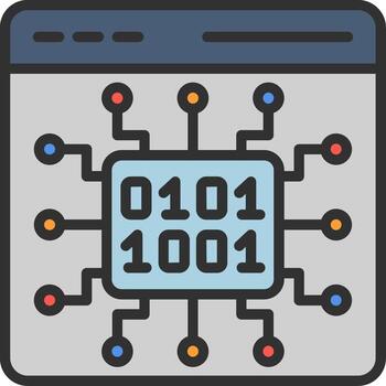 un computadora pantalla con un binario código en eso vector