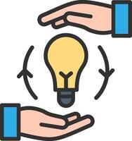 Two hands holding a light bulb over a white background vector