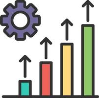 An icon of a bar chart with a gear and arrows vector