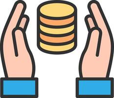 Hands holding stack of coins icon vector