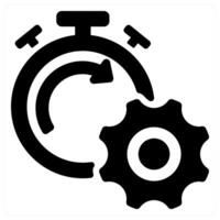 A black and white icon of a stopwatch and gear vector