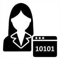 A woman holding a computer with a 1010101010101010101010101 vector