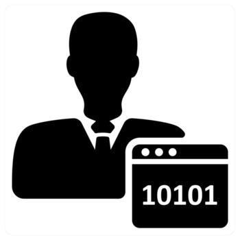 A man holding a computer with the number 10101 vector