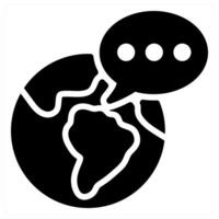 A globe with speech bubbles and a hand holding a globe vector