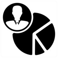 A black and white icon of a man and pie chart vector