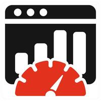 A red and black speedometer icon vector