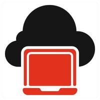 A red cloud with a laptop on top of it vector