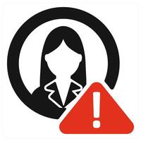 A woman with a red exclamation mark and a red triangle vector