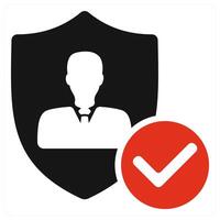 A person is shown in a shield with a red tick vector