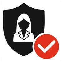 A woman with a red tick next to a shield vector