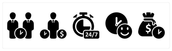 Set of 5 business icons as long time relation, budget estimate, all day service vector