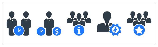 A set of 5 business icons as loan time relation, budget estimate, team information vector