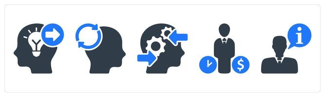 A set of 5 business icons as knowledge forward, mind reload, decision making process vector