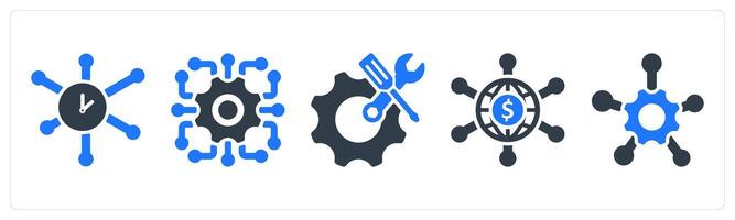 A set of 5 business icons as time network, service network, engineering vector