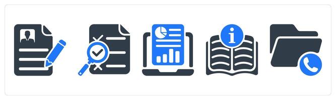 A set of 5 business icons as curriculum value, search report, online report vector