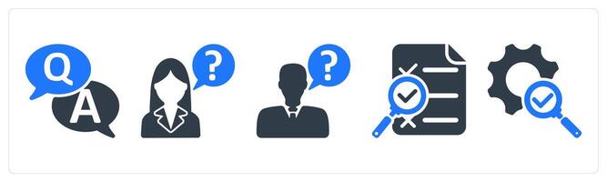 A set of 5 business icons as question and answer, ask question, search report vector