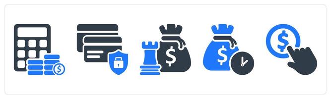 A set of 5 business icons as budget, secure payment, money tactics vector