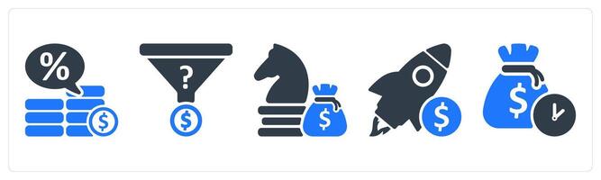 A set of 5 business icons as loan interest rate, money making tactics, tactical investment vector