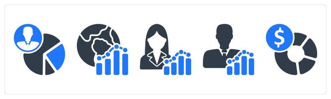 A set of 5 business icons as employee report, global report, budget planning vector