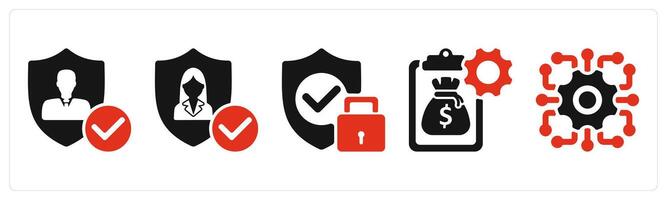 five business icons as user protection, secure, budget management vector