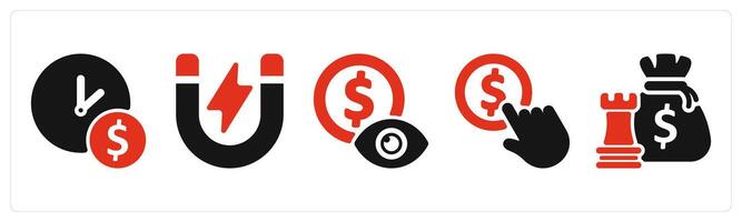five business icons as business time, attraction, mony vision vector