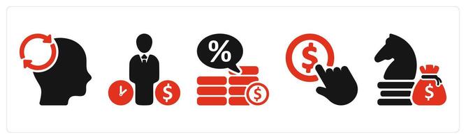 five business icons as mind reload, budget estimate, loan interest rate vector